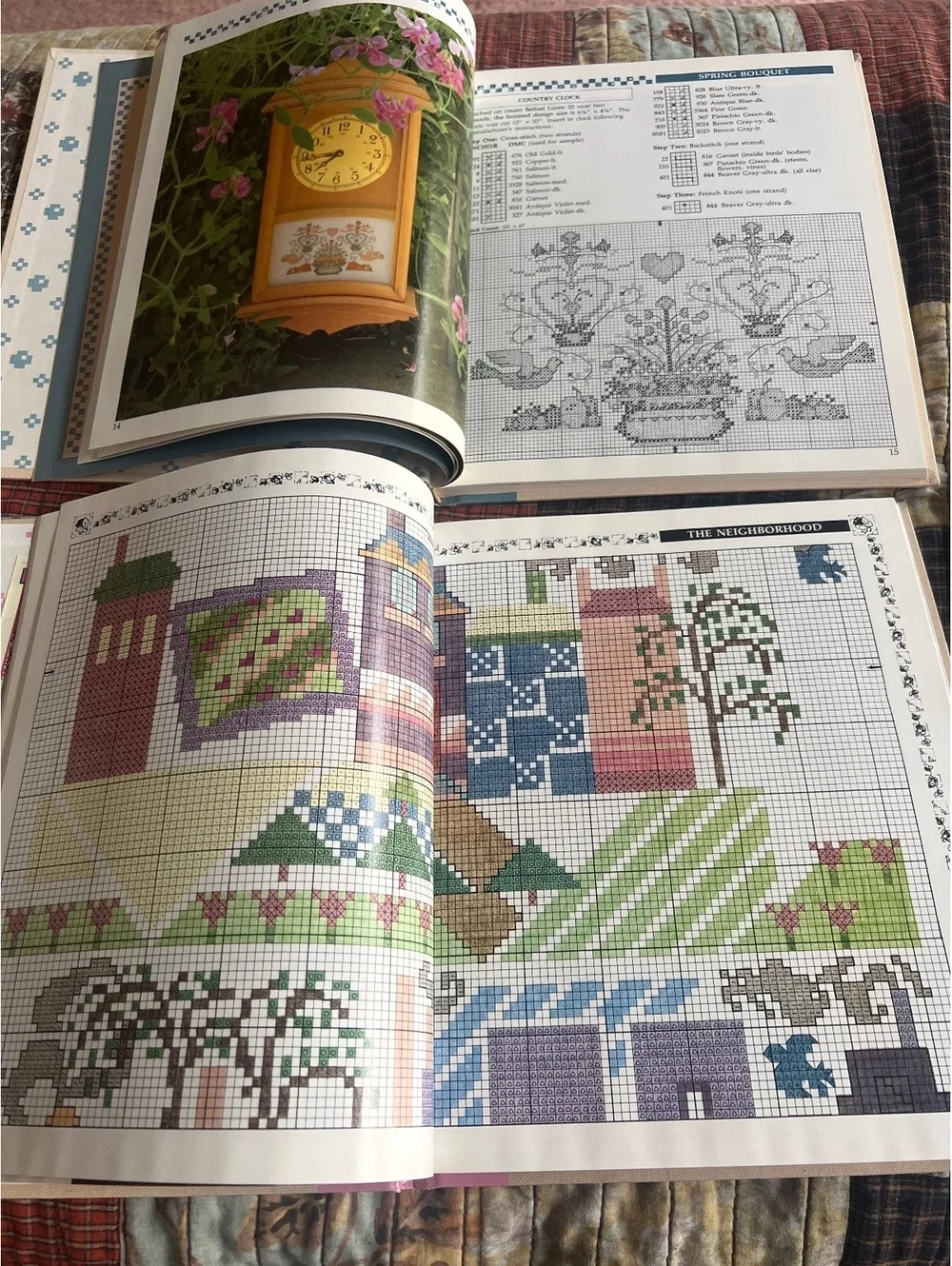 Country Cross-Stitch Designs & Quilt Designs in Cross-Stitch Books Set by Ellen/
